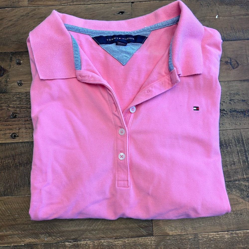 Tommy Hilfiger Coral Pink Polo Shirt with Chambray Trim